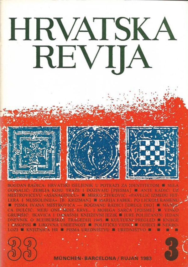 vinko nikolić (ur.): hrvatska revija - 33, 3