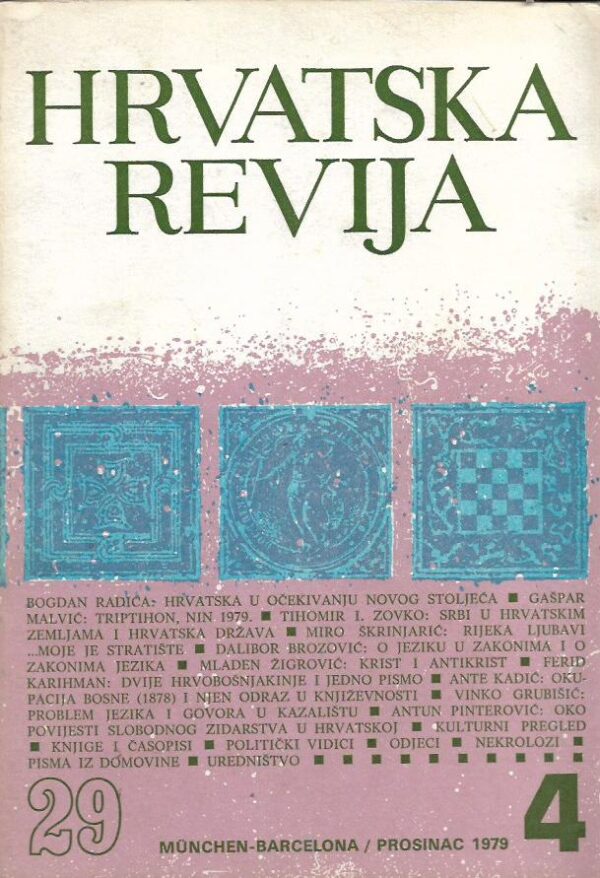 vinko nikolić (ur.): hrvatska revija - 29, 4