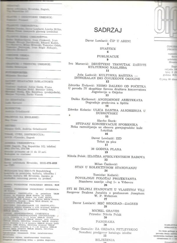 tomislav premerl (ur.): Čovjek i prostor - mjesečnik saveza arhitekata hrvatske - veljača 1982. broj 2