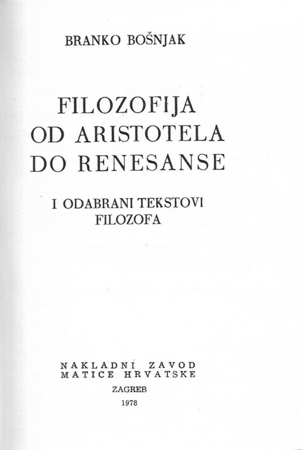 branko bošnjak: od aristotela do renesanse