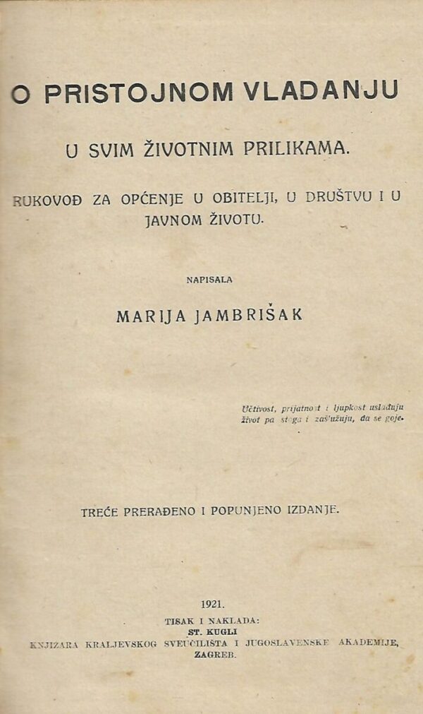 marija jambrišak: o pristojnom vladanju u svim životnim prilikama.