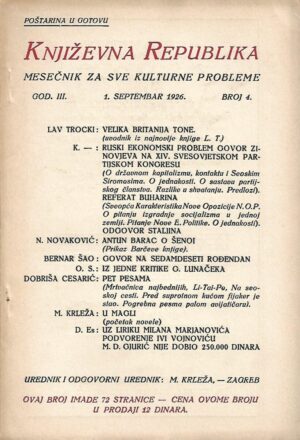 miroslav krleža (ur.): književna republika - mesečnik za sve kulturne probleme - god. iii - broj 4.