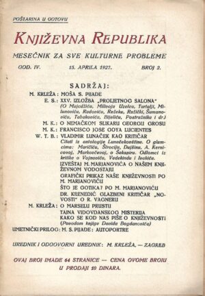 miroslav krleža (ur.): književna republika - mesečnik za sve kulturne probleme - god. iv. - broj 2.