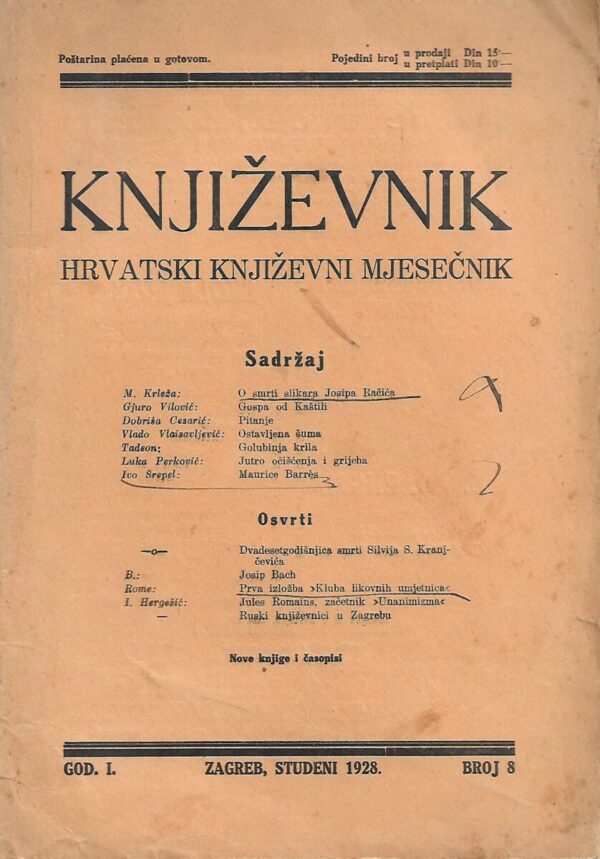 književnik - hrvatski književni mjesečnik, god i, br. 8