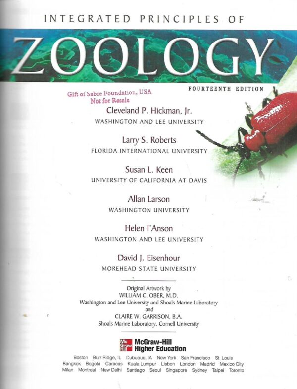 cleveland hickman, susan keen, david eisenhour, allan larson i helen i'anson: integrated principles of zoology