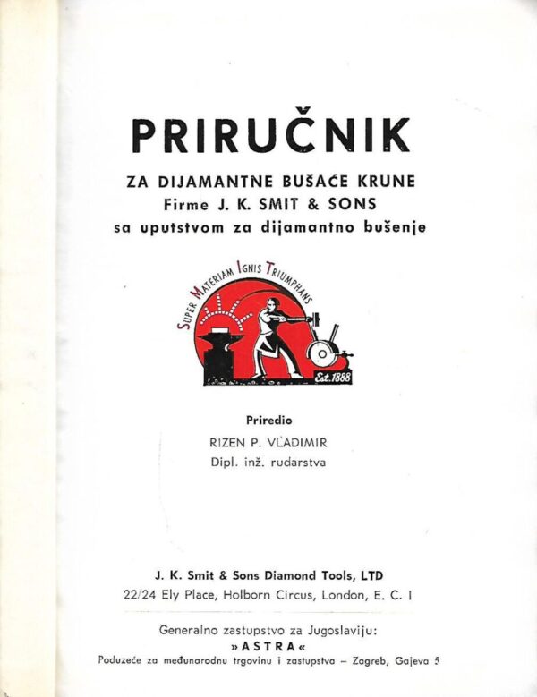 vladimir p.rizen(prir.): priručnik za dijamantne bušaće krune firme j.k.smit&sons sa uputstvom za dijamantno bušenje