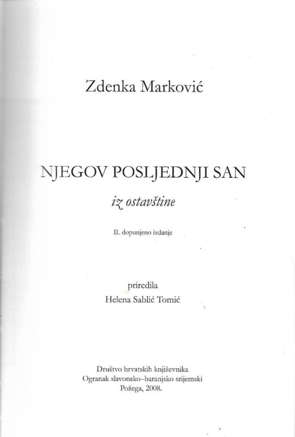 zdenka marković: njegov posljednji san - iz ostavštine