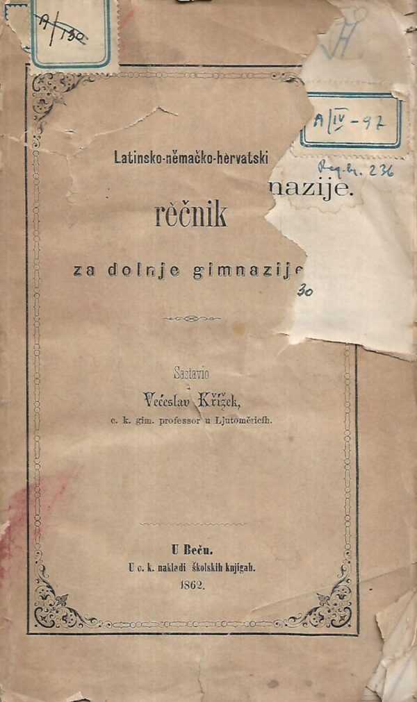 latinsko-nemačko-hervatski rečnik za dolnje gimnazije