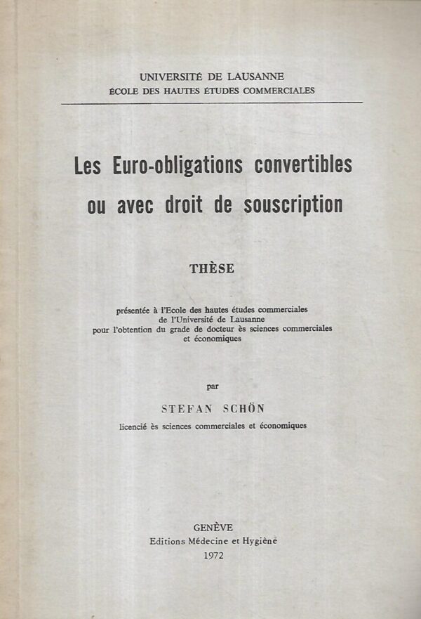 stefan schon: les euro-obligations convertibles ou avec droit de souscription