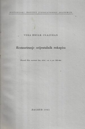 vera hršak-flajšman: restauriranje orijentalnih rukopisa