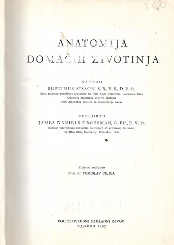 septimus sisson: anatomija domaćih životinja