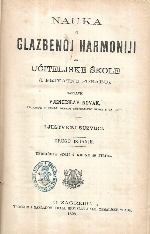 vjenceslav novak: nauka o glazbenoj harmoniji za učiteljske škole i privatnu porabu