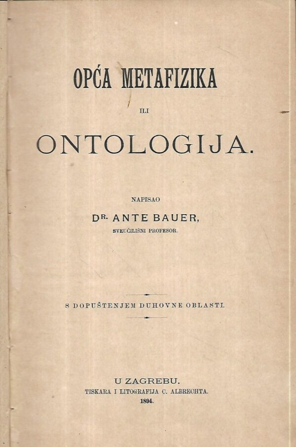 ante bauer: opća metafizika ili ontologija