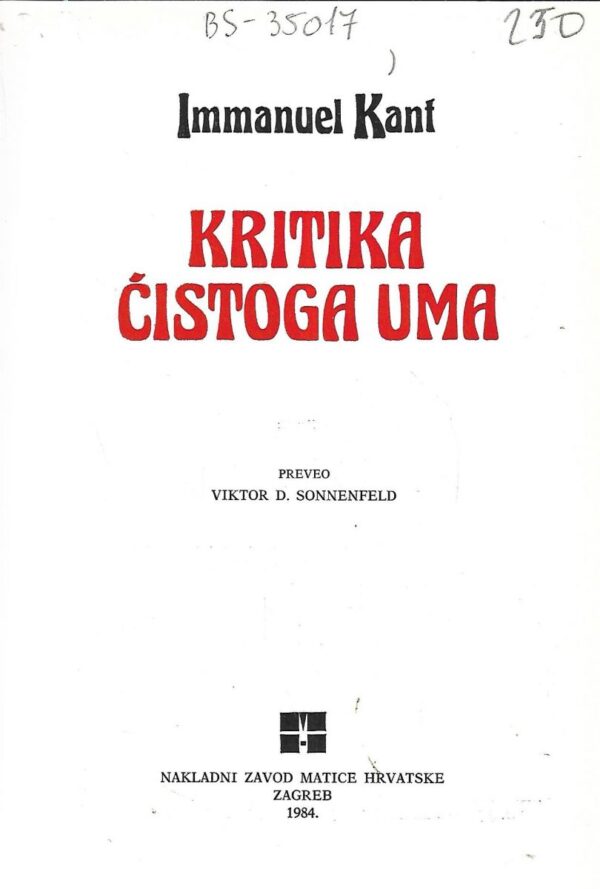 immanuel kant: kritika čistoga uma