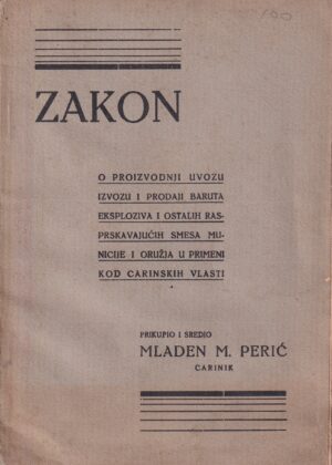 mladen m. perić-zakon o proizvodnji uvozu izvozu i prodaji baruta eksploziva i ostalih rasprskavajućih smesa municije i oružja u primeni kod carinskih vlasti