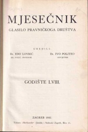 mjesečnik pravničkoga društva u zagrebu, god. lviii., 1932.