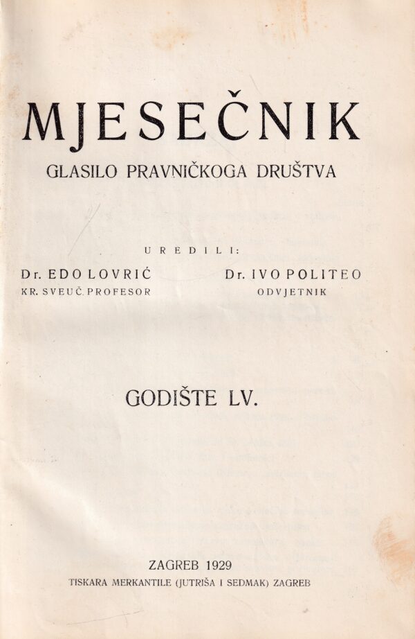 mjesečnik-glasilo pravničkoga društva