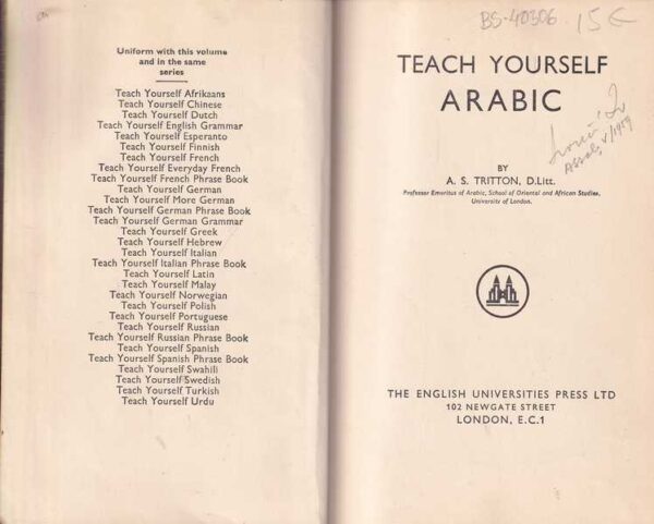 a.s.tritton: teach yourself arabic