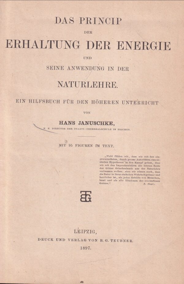 hans januschke: das princip der erhaltung der energie und seine anwendung in der naturlehre