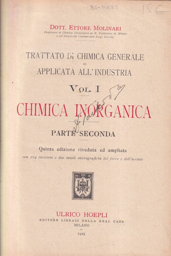 ettore molinari: chemica inorganica