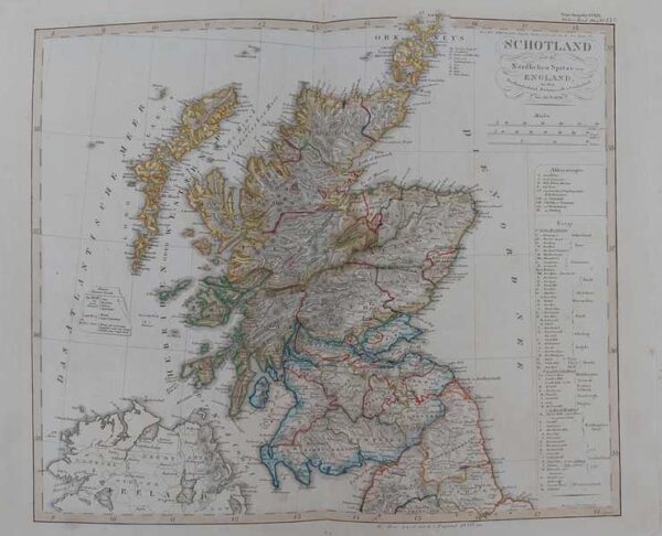 schotland mit der nordlichen spitze von england, 1824.