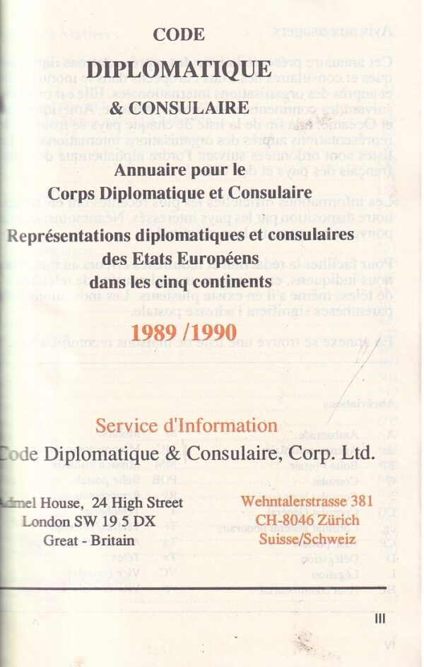 code dipomatique et consulaire 1989/1990