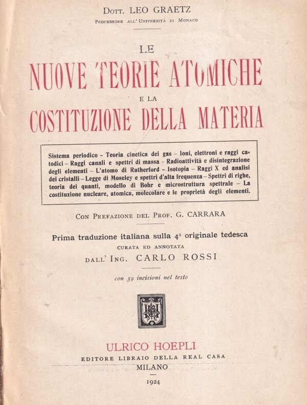 leo graetz: le nuove teorie atomiche e la costituzione della materia