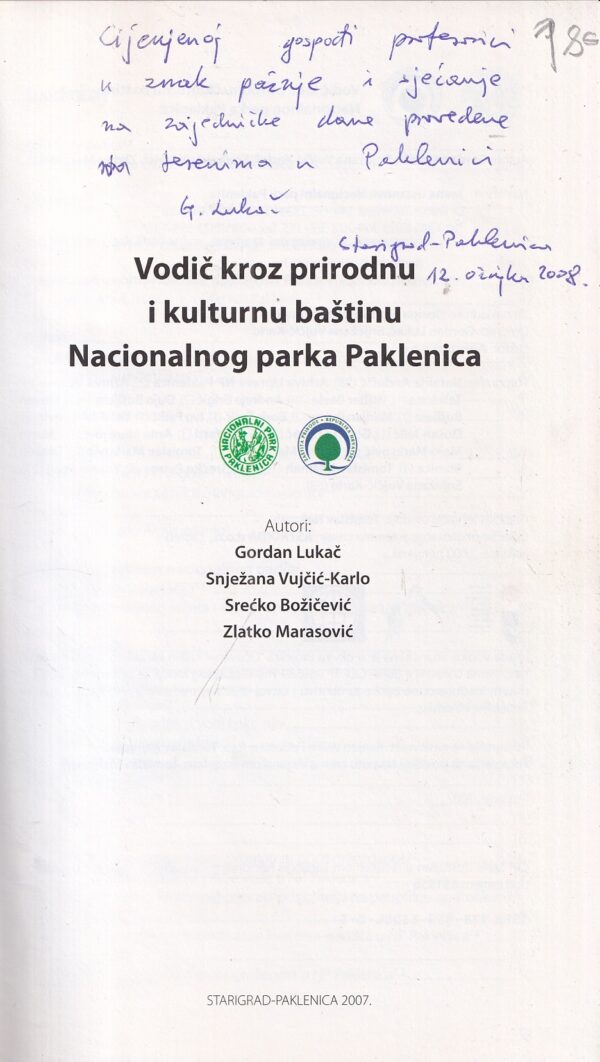 skupina autora: vodiČ kroz prirodnu i kulturnu baŠtinu np paklenica