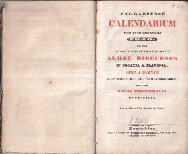 calendarium zagrabiense 1840.