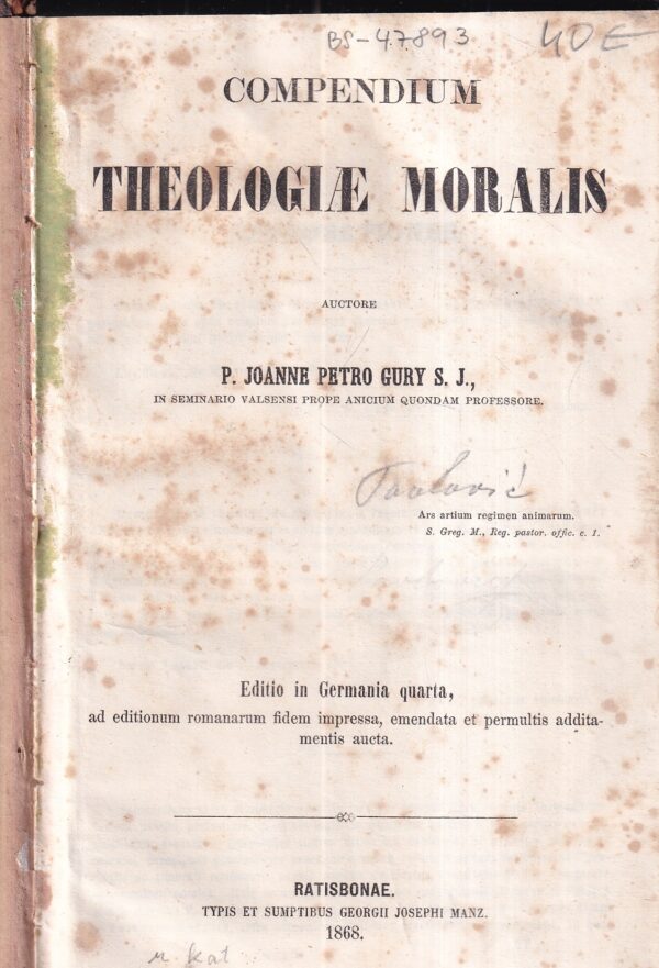 joanne petro gury: theologiae moralis