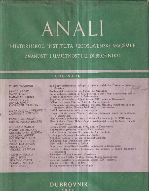 cvito fisković: anali historijskog instituta jugoslavenske akademije | godina ii.