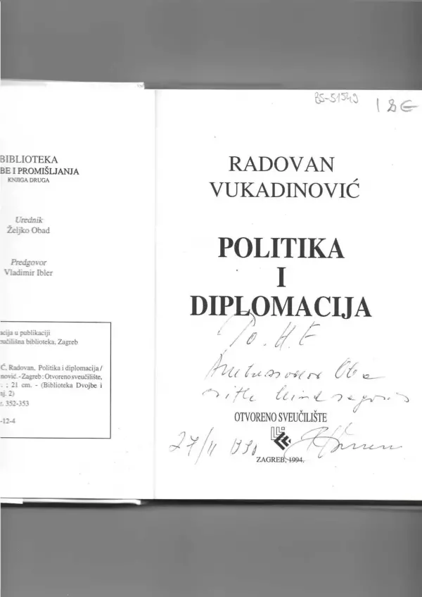 radovan vukadinović: politika i diplomacija (s potpisom)