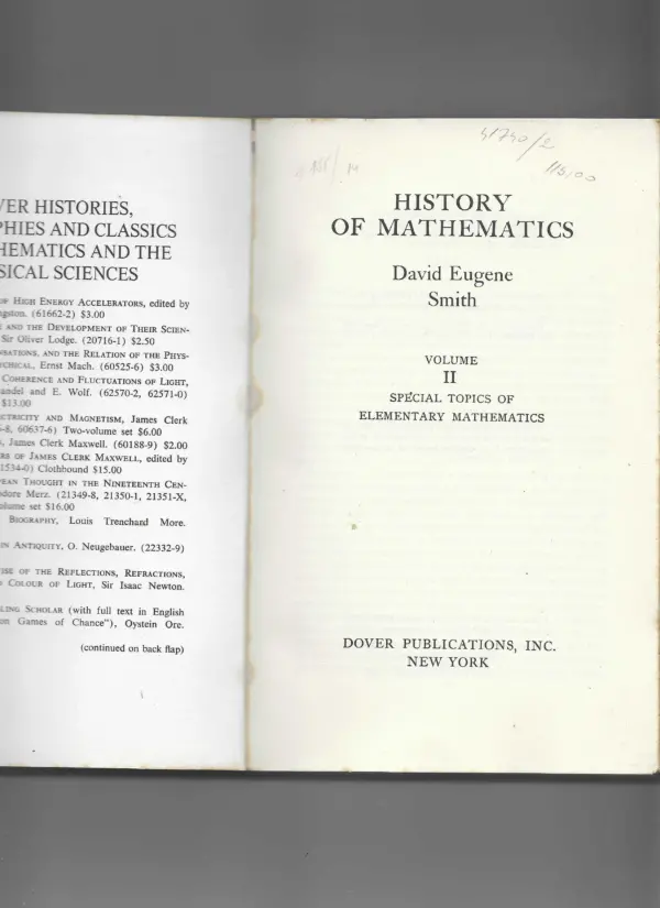 d. e. smith: history of mathematics 1-2