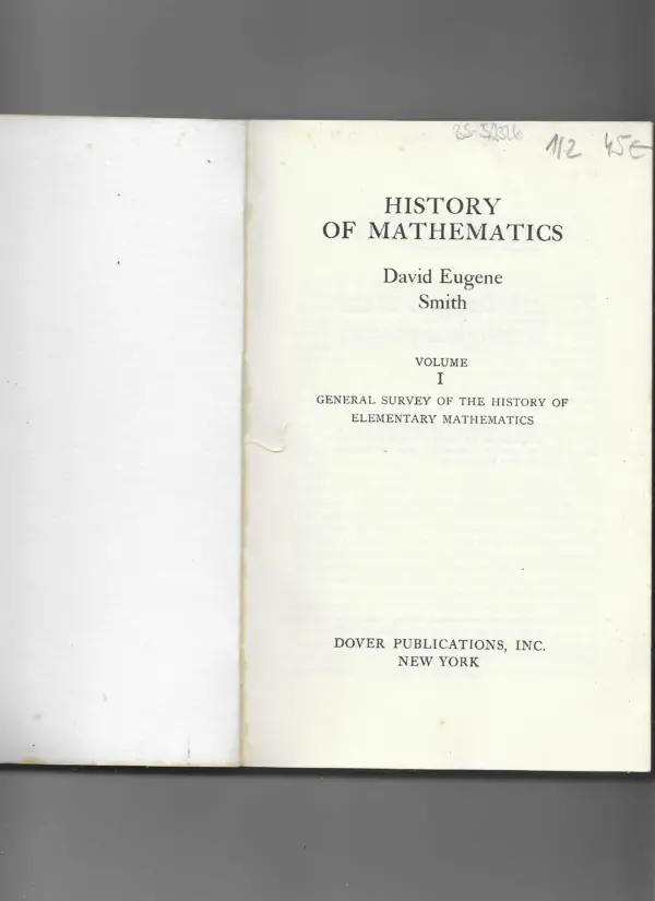 d. e. smith: history of mathematics 1-2