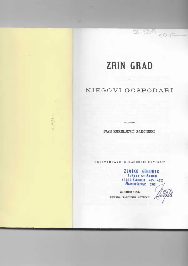 ivan kukuljević sakcinski: zrin grad i njegovi gospodari