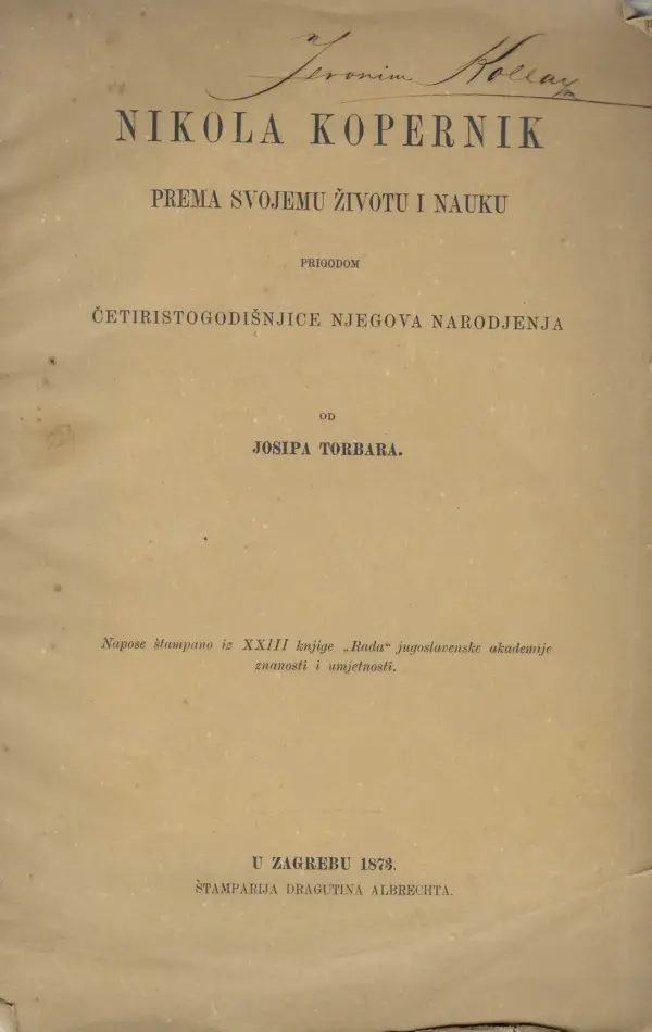 josip torbar: nikola kopernik prema svojemu životu i nauku