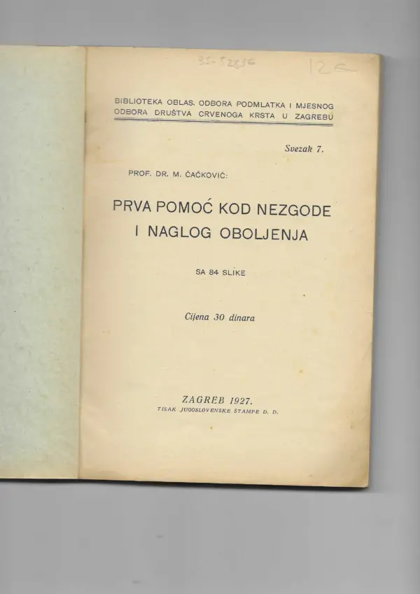 m. Čačković: prva pomoć kod nezgode i naglog oboljenja