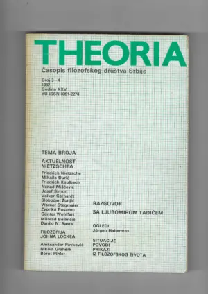 Časopis filozofskog društva srbije theoria br. 3-4/1982.