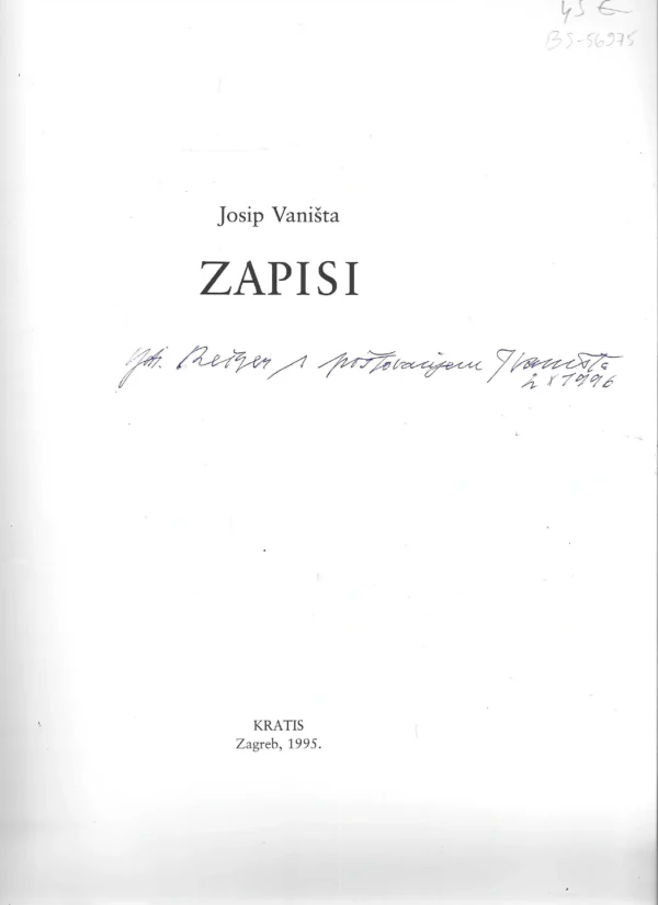 Josip Vaništa: Zapisi (s potpisom autora) - Image 2